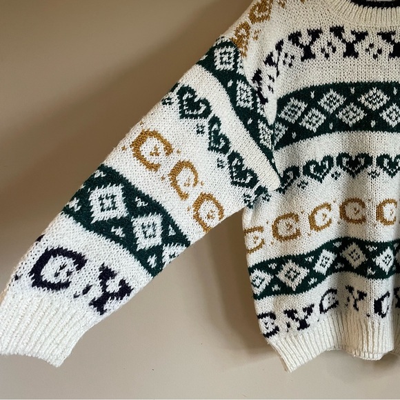 80s 90s Essentials Printed Oversized Slouchy Knit Sweater Crewneck Size Large - Picture 4 of 5